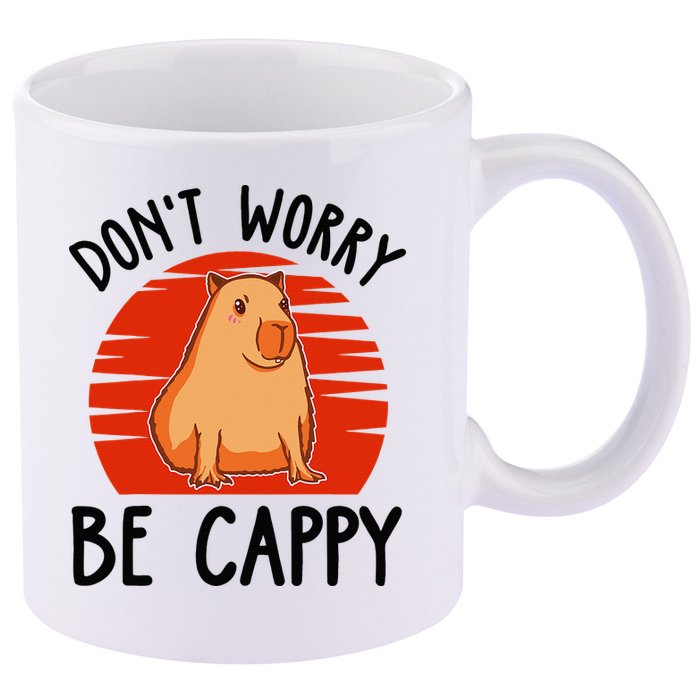 Dont Worry Be Cappy Capybara Animal Lover Funny 11oz C Handle Ceramic Mug
