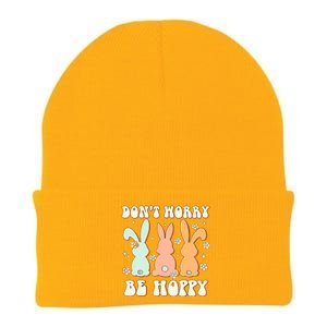 Don't Worry Be Hoppy Rabbit Cute Bunny Flowers Easter Day Knit Cap Winter Beanie