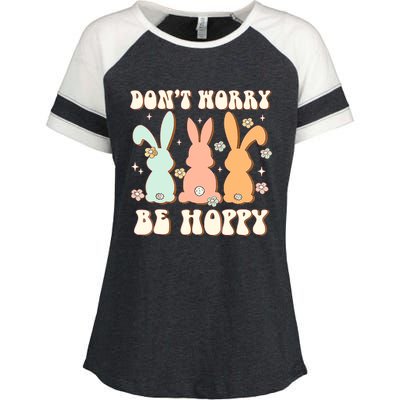 Don't Worry Be Hoppy Rabbit Cute Bunny Flowers Easter Day Enza Ladies Jersey Colorblock Tee