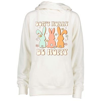 Don't Worry Be Hoppy Rabbit Cute Bunny Flowers Easter Day Womens Funnel Neck Pullover Hood