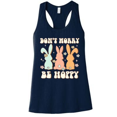 Don't Worry Be Hoppy Rabbit Cute Bunny Flowers Easter Day Women's Racerback Tank