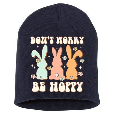 Don't Worry Be Hoppy Rabbit Cute Bunny Flowers Easter Day Short Acrylic Beanie