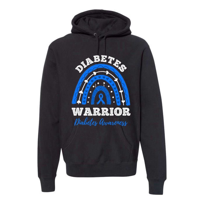 Diabetes Warrior Blue Ribbon T1D Type 1 Diabetes Awareness Premium Hoodie