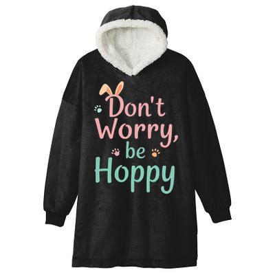 Don’t Worry Be Hoppy Cute Easter Bunny Pun Humor  Hooded Wearable Blanket