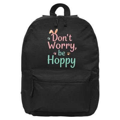 Don’t Worry Be Hoppy Cute Easter Bunny Pun Humor  16 in Basic Backpack