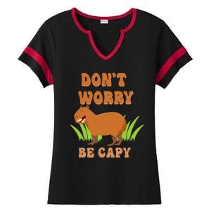 Don't Worry Be Capy Funny Capybara Rodent Pet Owners Ladies Halftime Notch Neck Tee