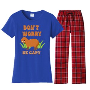 Don't Worry Be Capy Funny Capybara Rodent Pet Owners Women's Flannel Pajama Set