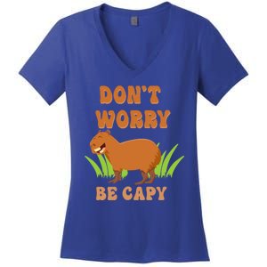 Don't Worry Be Capy Funny Capybara Rodent Pet Owners Women's V-Neck T-Shirt