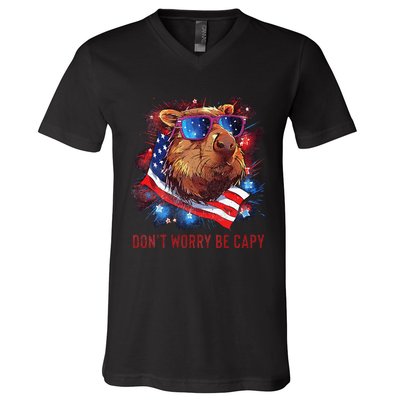 Dont Worry Be Capy Capybara V-Neck T-Shirt