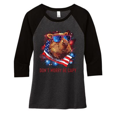 Dont Worry Be Capy Capybara Women's Tri-Blend 3/4-Sleeve Raglan Shirt