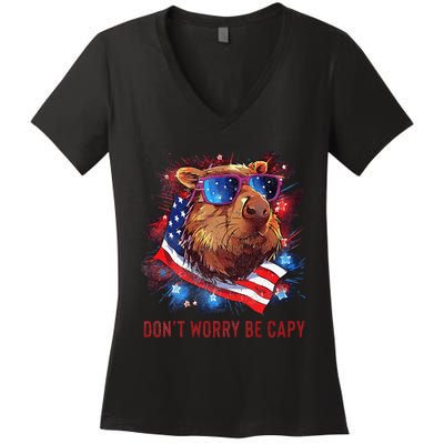 Dont Worry Be Capy Capybara Women's V-Neck T-Shirt