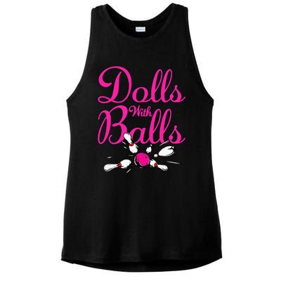 Dolls With Balls Funny Women Bowling Team Name Ladies PosiCharge Tri-Blend Wicking Tank