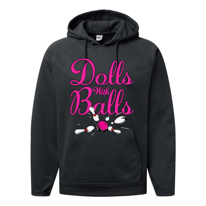 Dolls With Balls Funny Women Bowling Team Name Performance Fleece Hoodie