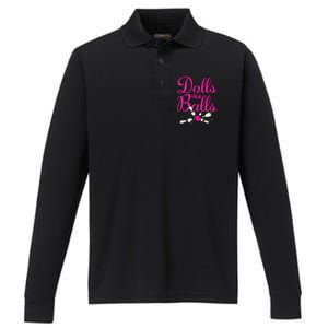 Dolls With Balls Funny Women Bowling Team Name Performance Long Sleeve Polo