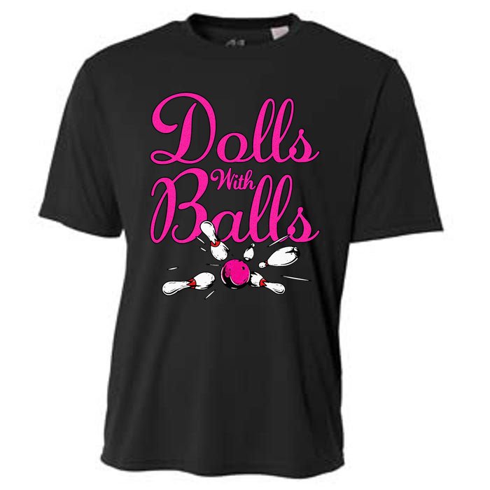 Dolls With Balls Funny Women Bowling Team Name Cooling Performance Crew T-Shirt