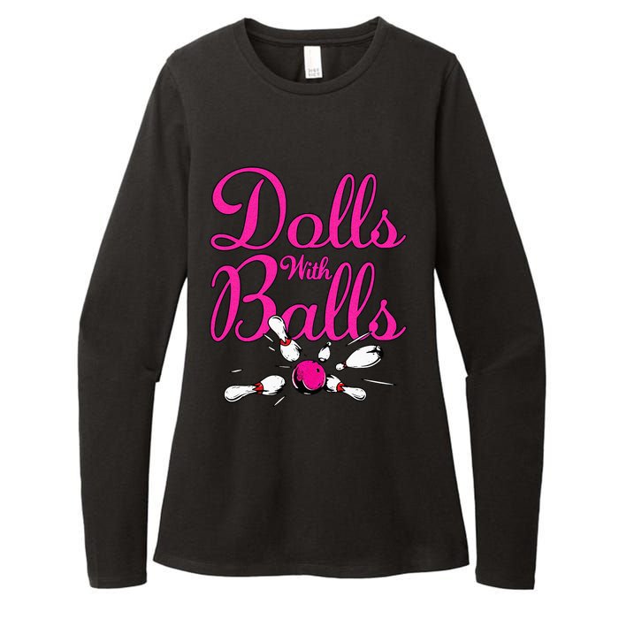 Dolls With Balls Funny Women Bowling Team Name Womens CVC Long Sleeve Shirt