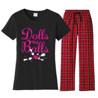 Dolls With Balls Funny Women Bowling Team Name Women's Flannel Pajama Set