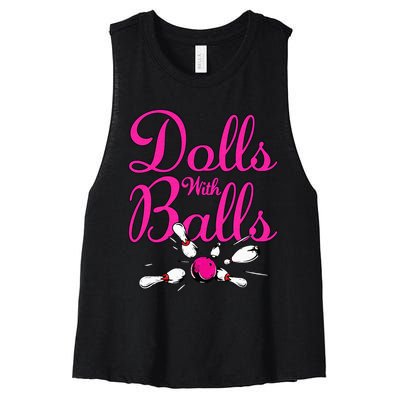 Dolls With Balls Funny Women Bowling Team Name Women's Racerback Cropped Tank