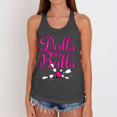 Dolls With Balls Funny Women Bowling Team Name Women's Knotted Racerback Tank