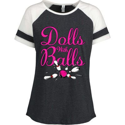 Dolls With Balls Funny Women Bowling Team Name Enza Ladies Jersey Colorblock Tee