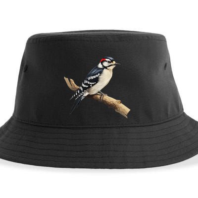 Downy Woodpecker Bird Lover Illustration Sustainable Bucket Hat