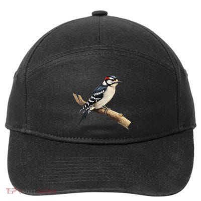 Downy Woodpecker Bird Lover Illustration 7-Panel Snapback Hat