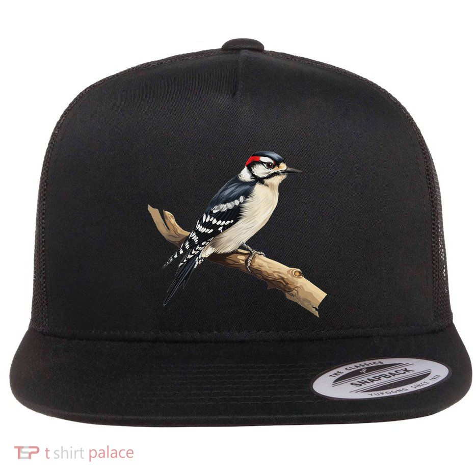 Downy Woodpecker Bird Lover Illustration Flatbill Hat