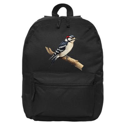 Downy Woodpecker Bird Lover Illustration 16 in Basic Backpack
