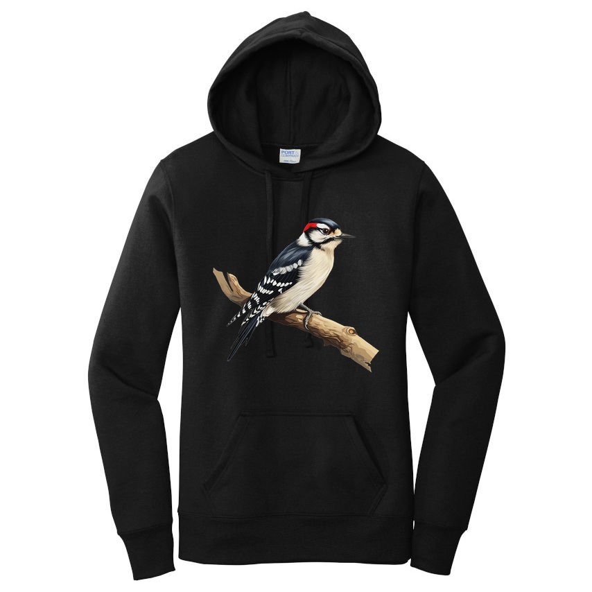 Downy Woodpecker Bird Lover Illustration Women's Pullover Hoodie