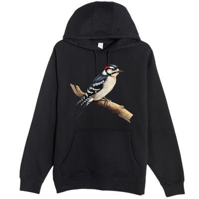Downy Woodpecker Bird Lover Illustration Premium Pullover Hoodie