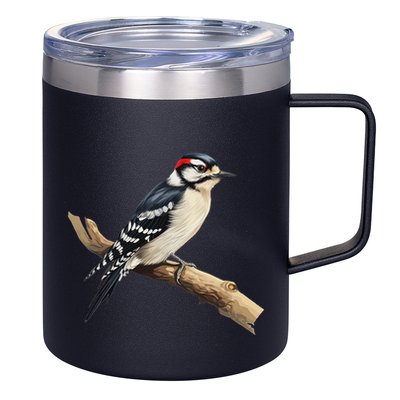 Downy Woodpecker Bird Lover Illustration 12oz Stainless Steel Coffee Mug
