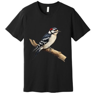 Downy Woodpecker Bird Lover Illustration Premium T-Shirt