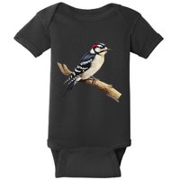 Downy Woodpecker Bird Lover Illustration Baby Bodysuit
