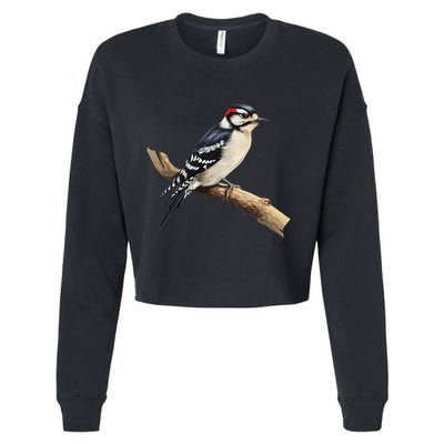 Downy Woodpecker Bird Lover Illustration Cropped Pullover Crew