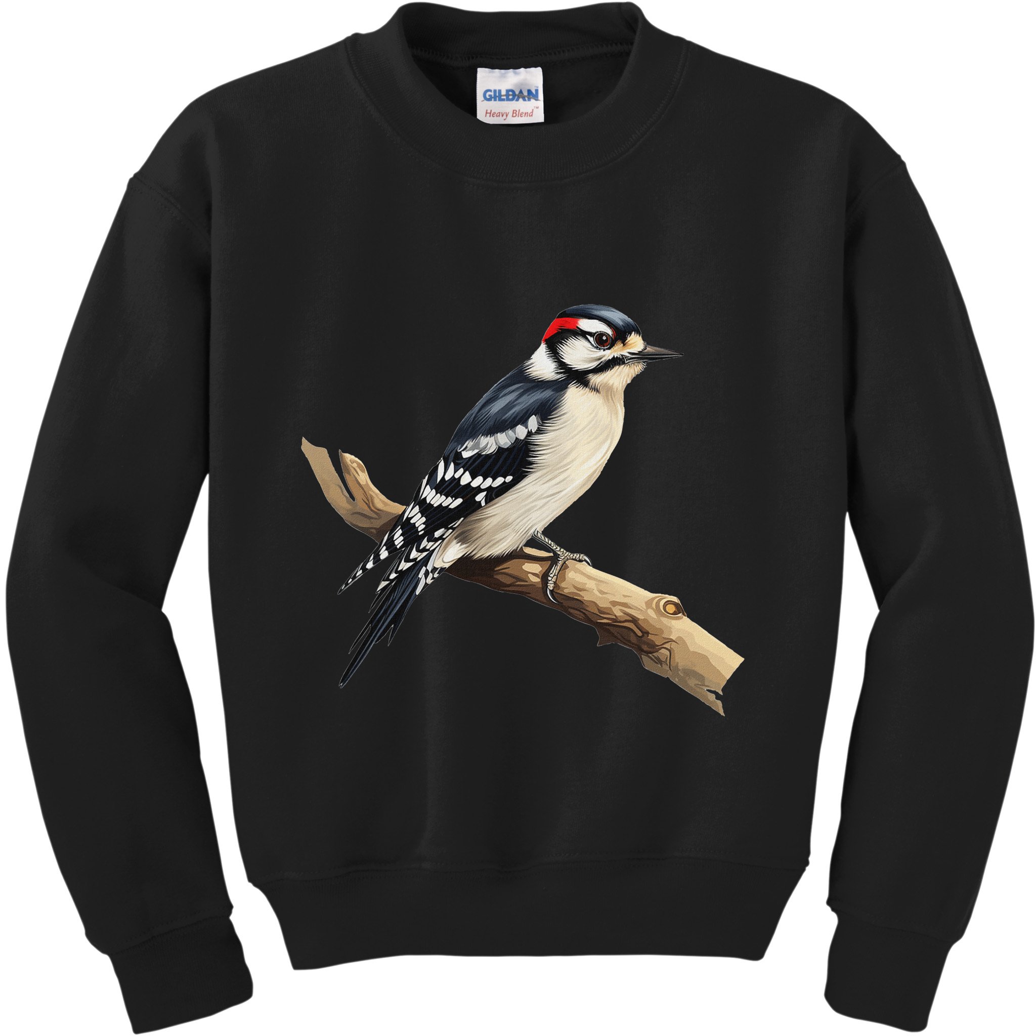 Downy Woodpecker Bird Lover Illustration Kids Sweatshirt