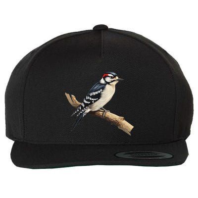 Downy Woodpecker Bird Lover Illustration Wool Snapback Cap