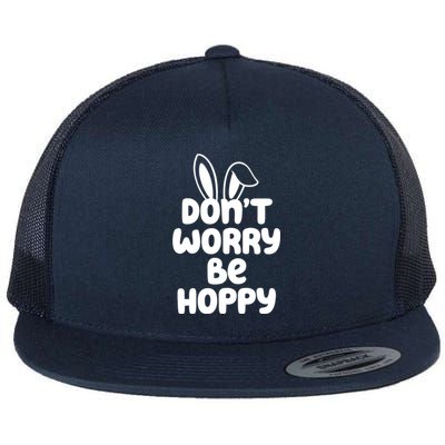 Don't Worry Be Hoppy Easter Bunny Holiday Flat Bill Trucker Hat