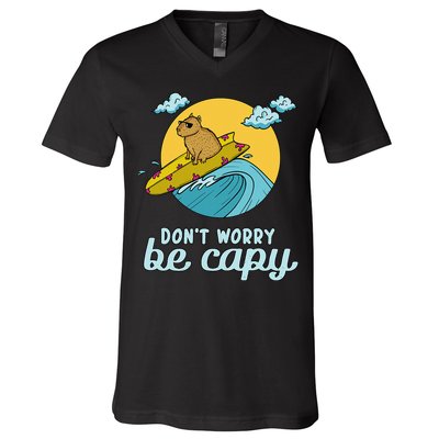 Don't Worry Be Capy Rodent South American Capybara V-Neck T-Shirt