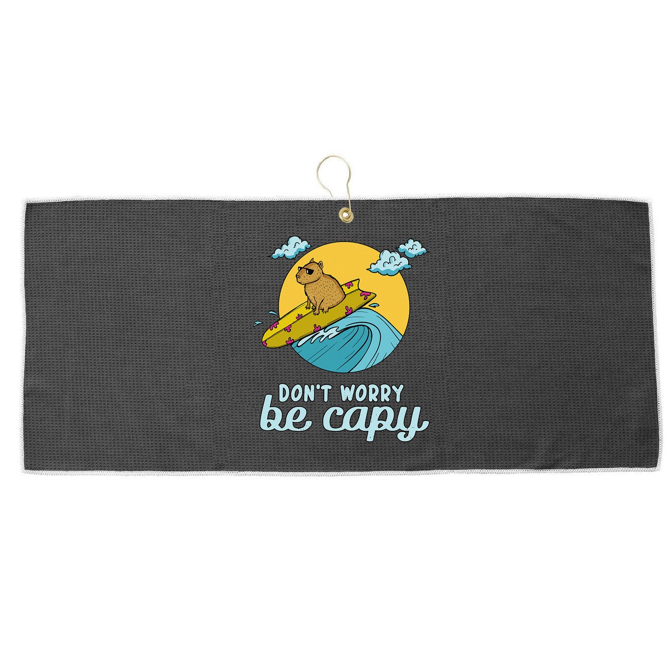 Don't Worry Be Capy Rodent South American Capybara Large Microfiber Waffle Golf Towel