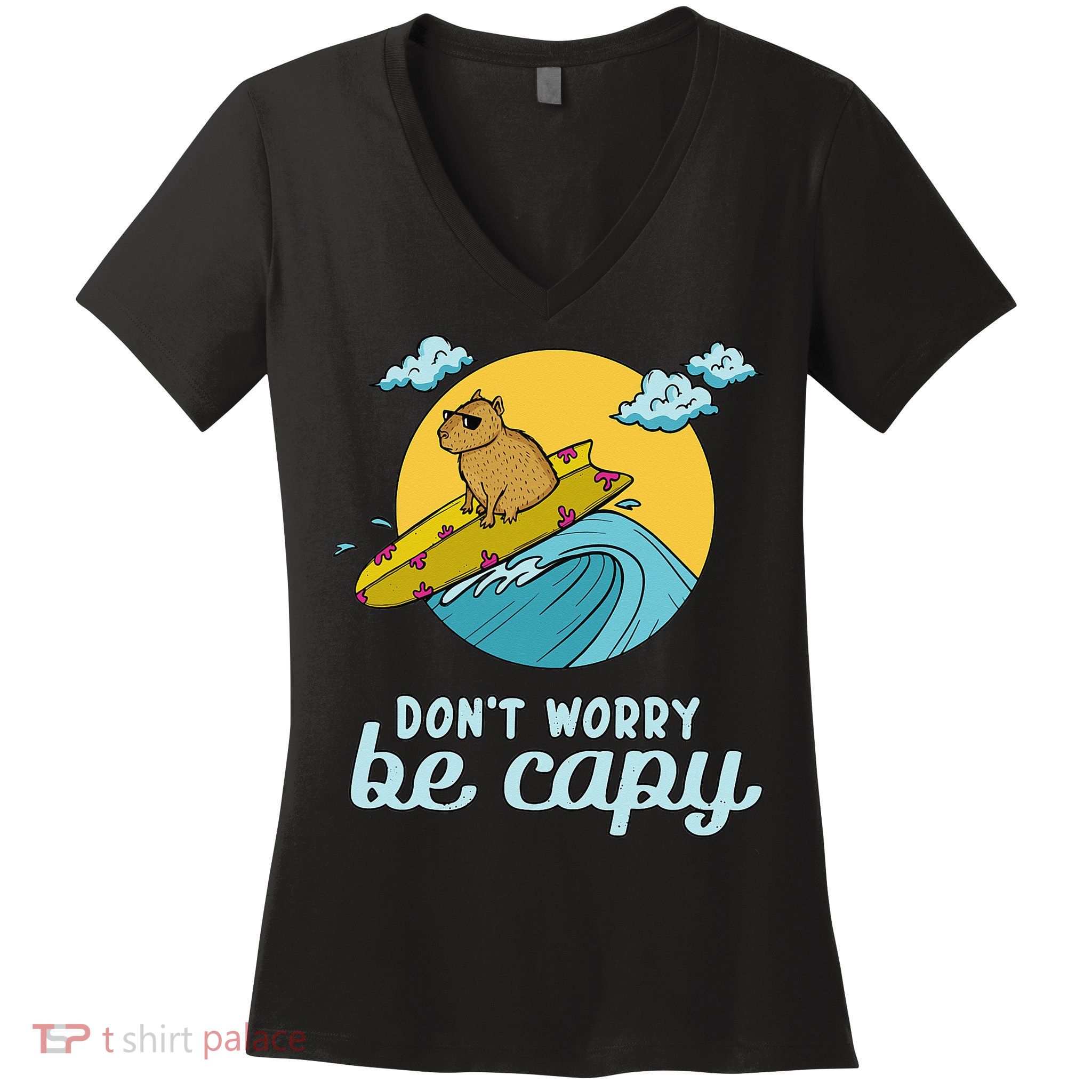 Don't Worry Be Capy Rodent South American Capybara Women's V-Neck T-Shirt