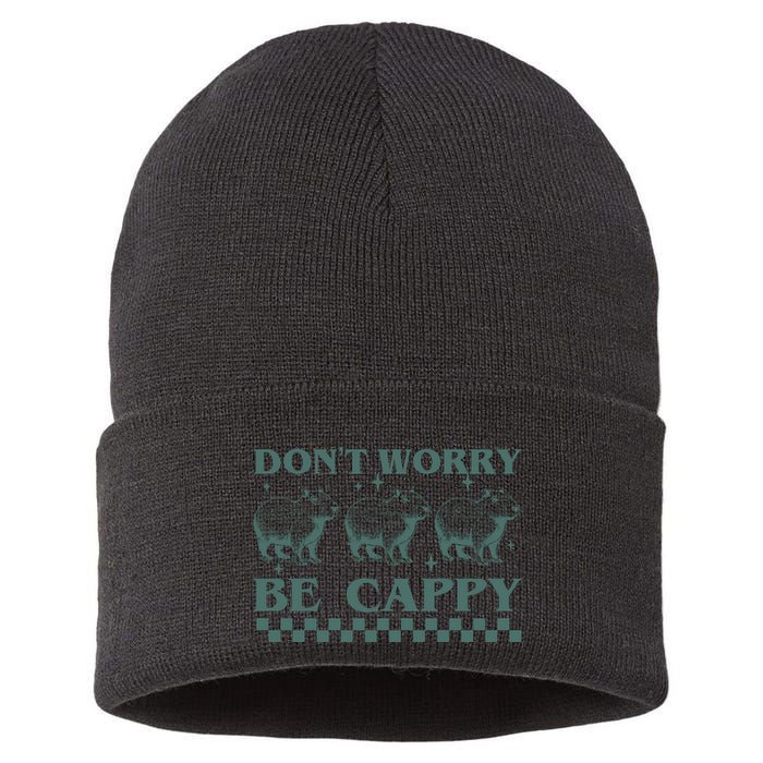 DonT Worry Be Cappy Funny Capybara Sustainable Knit Beanie
