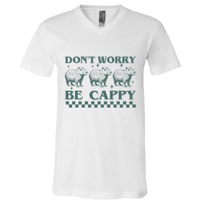 DonT Worry Be Cappy Funny Capybara V-Neck T-Shirt