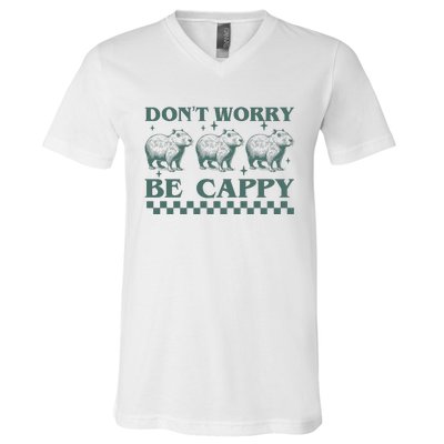 DonT Worry Be Cappy Funny Capybara V-Neck T-Shirt