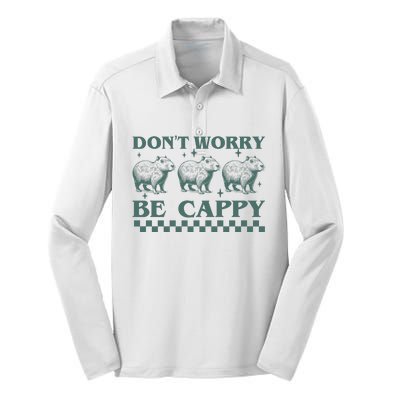 DonT Worry Be Cappy Funny Capybara Silk Touch Performance Long Sleeve Polo