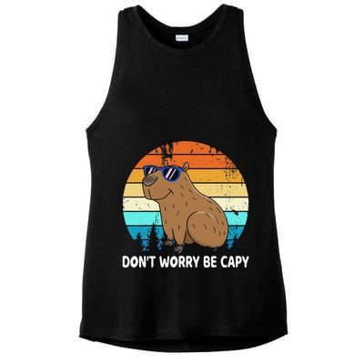 DonT Worry Be Capy Distressed Capybara Styles Animal Lover Ladies PosiCharge Tri-Blend Wicking Tank