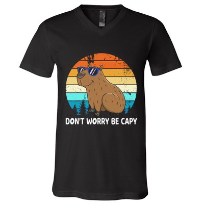 DonT Worry Be Capy Distressed Capybara Styles Animal Lover V-Neck T-Shirt