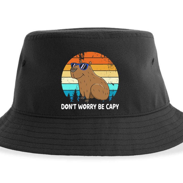 DonT Worry Be Capy Distressed Capybara Styles Animal Lover Sustainable Bucket Hat