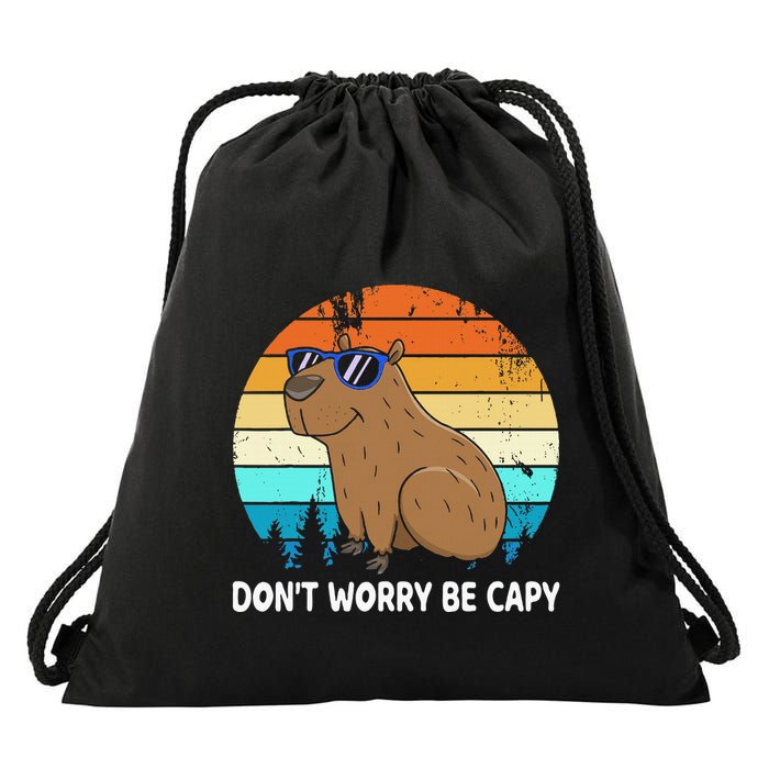 DonT Worry Be Capy Distressed Capybara Styles Animal Lover Drawstring Bag
