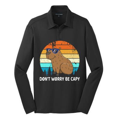 DonT Worry Be Capy Distressed Capybara Styles Animal Lover Silk Touch Performance Long Sleeve Polo