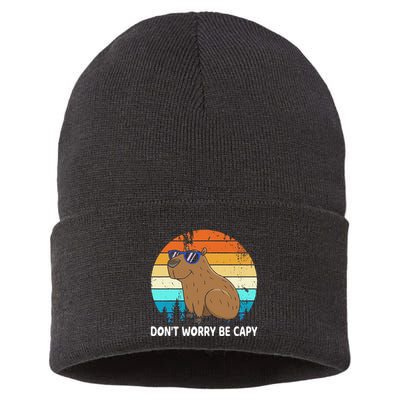 DonT Worry Be Capy Distressed Capybara Styles Animal Lover Sustainable Knit Beanie